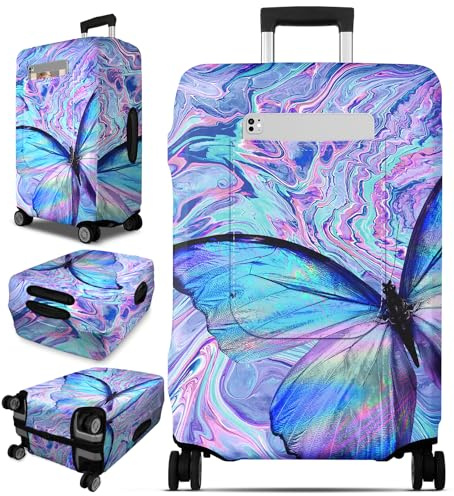 Slohif Luggage Cover for Suitcase Tsa Approved Protector - Butterfly Luggage Sleeve Large Suit Case Cover Travel Stretch Baggage Case Protective Washable Fit 24-27 Inch