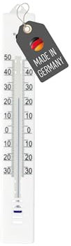 Lantelme Termómetro de jardín con indicador de temperatura de -30 °C hasta +50 °C, analógico, resistente a la intemperie, 17 cm, plástico, color blanco, termómetro para habitaciones, interiores