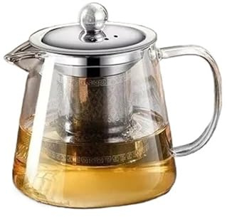Tetera de cristal resistente al calor para cocina de inducción, con infusor de acero inoxidable, tetera de cristal para interior (450 ml)