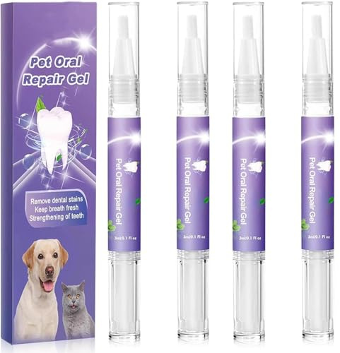 4 PCS Dog Teeth Cleaning & Plaque Remover Kit | Dental Care Toothpaste, Puppy Teething Gel, Toothbrush & Enamel Repair Pen | Tartar Removal, Healthy Gums & Fresh Breath for Puppies & Adult Dogs