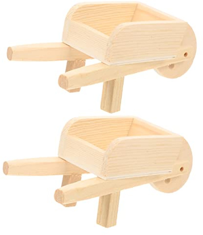 BRIGHTFUFU 2 pcs Mini Wooden Wheelbarrows Model Doll House Garden Cart Decoration Unique Miniature Barrows for Home Decor and Landscape Accessories
