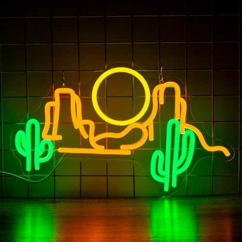 YSUIEC Kaktusberg Neon Schild, Dimmbare Sonnenuntergang Neon Zeichen für Wanddekoration, führte westliche Landschaft Lichtschilder für Schlafzimmer Bar Kinderzimmer Mann Höhle Spielzimmer