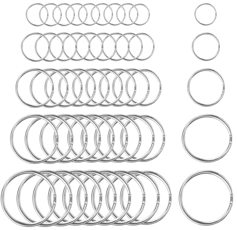 50 Pièces Anneau Porte Clé, Acier Inoxydable Anneaux, 30/28/25/20/15mm Porte Cles Avec Double Boucles, avec Double BouclesConvient pour les clés, les USB et les médailles pour animaux (Argent)