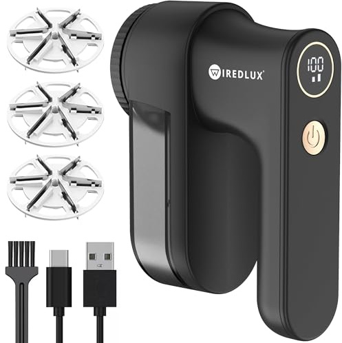 WiredLux Fusselrasierer elektrisch aufladbar für Kleidung – Fusselentferner & Pilling-Rasierer mit 3 Geschwindigkeiten, LED-Display, USB-Laden – tragbarer Entfussler mit Doppelschutz