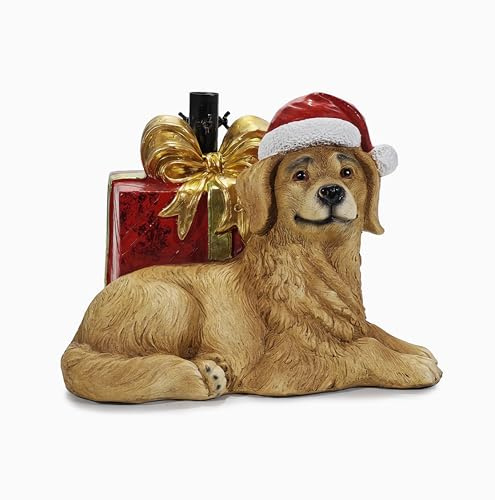EMPOTEC Base Supporto Albero di Natale Cane con Pacco Regalo Adatto per Alberi da 120 a 200cm e Fino a 4,5Kg. in Magnesio e Metallo Dimensioni 46x36x36cm