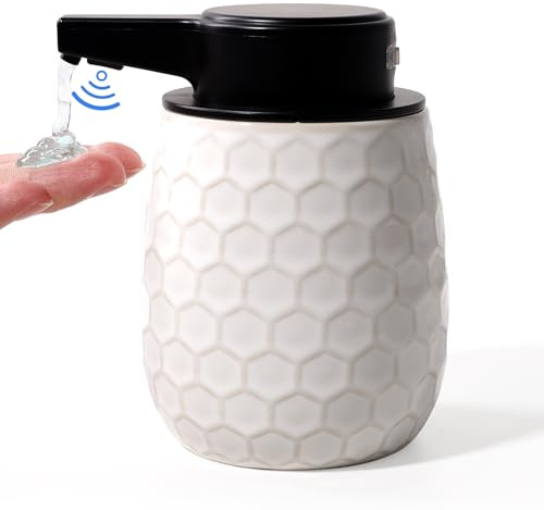 ANTIS'S HOME Automatic Soap Dispenser, Touchless 300ml Ceramic Soap Dispenser with Honeycomb Design for Liquid Soap, USB-C Rechargeable, Waterproof, Ideal for Bathroom and Kitchen