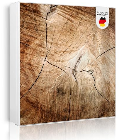 banjado Großer Schlüsselkasten Metall - Schlüsselbox 30x30cm beschreibbarer mit 32 Haken - Schlüsselkasten modern für Schlüsselaufbewahrung - Korpus Weiß Scharnier Links - Motiv Getrocknetes Holz