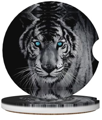 Set di sottobicchieri in ceramica da 6,5 cm con stampa tigre bianca, adatti per portabicchieri