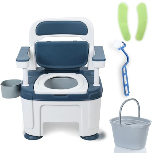 Chaise Percée Adulte, Chaise Toilette Portable Réglable 40 à 52 cm, WC Portable avec Accoudoirs Antidérapants, Siège Toilette Mobile 400 kg, Pot de Chambre Senior Mobilité Réduite (Bleu)