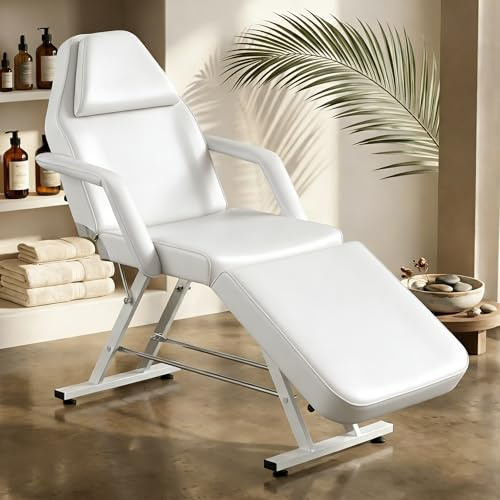 Kosmetikliege 3 Einstellbare Abschnitte Schönheitsbett, Ergonomische Massageliege mit Verstellbare Rückenlehne & Fußstütze, Robuste Tattooliege bis 150 kg Ideal für Kosmet, Spa & Therapien (Weiß)