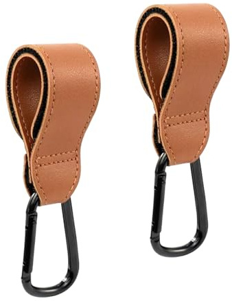 2 Ganchos Para Cochecito De Cuero Sintético, Soporte Universal Para Bolsas De Cochecito, 3 X 21 Cm En Color Marrón, Accesorios Para Cochecito Para Bolsas Y Mochilas