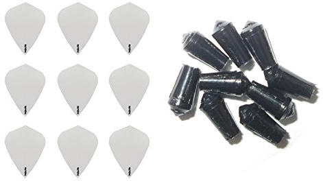 3 Sets of Ruthless R4X (Standard/Slim/Pear/Kite) Dart Flights Plus 3 Sets of Black Nylon Dart Flight Protectors (White Kite)