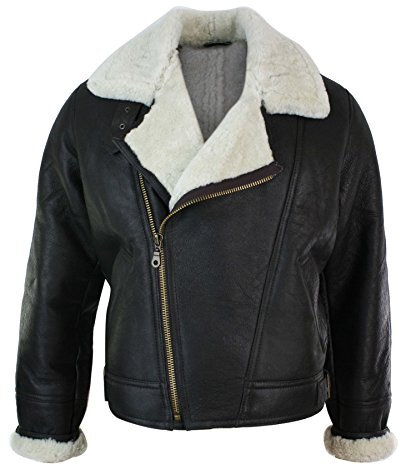 UCF Herren Lederjacke 100% Echtleder Schaffell Braun Creme Quer Reißverschluss Piloten Stil Schafsleder Jacke