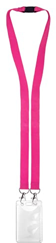 Karteo Ausweishülle vertikal (86 x 54 mm) mit Schlüsselband Lanyard pink mit Doppelkarabinerhaken und Sicherheitsverschluss Ausweishüllen transparent Plastik