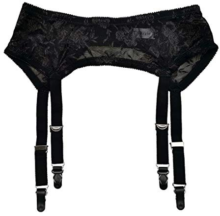 TVRtyle Women's Mysterious Sexy Black 4 Vintage Metal Clips Garter Belts for Stockings (Medium)