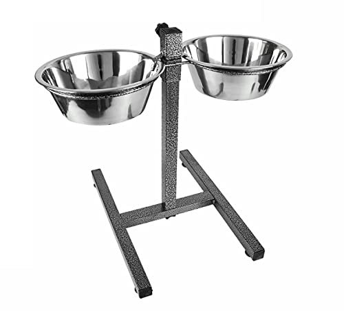 Unibos | Adjustable Raised Pet Bowls | for Cats and Dogs| Adjustable Iron Stand H-Base| Double Bowl Stand| Elevated & Raised Dog Stainless Steel Bowls| Food and Water Feeder| Anti Slip
