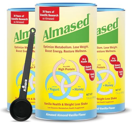 Almased Vanilla Protein Powder for Women & Men - Gluten-Free Meal Replacement Powder Supports Weight Loss & Muscle Retention - Low-Glycemic High Plant Based Protein Shake - 17.6 oz (3 Pack)