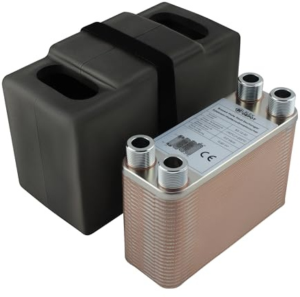 Edelstahl Plattenwärmetauscher B3-12-50 mit Isolierung – 4x 3/4 Zoll Anschluss, max. 90 kW, 4 m³/h Durchfluss für Heizung, Solar, Wärmepumpe