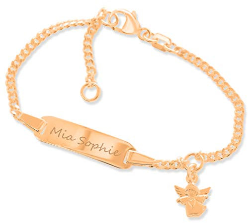 Baby ID Armband mit Engel rosegold Taufarmband mit Gravur Babyarmband 925 Silber Taufschmuck mit Namen kurz 12cm 14cm Geschenke Taufe personalisierter Schmuck