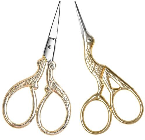 AQUEENLY Stickschere, Edelstahl, scharfe Storchschere zum Nähen, Basteln, Kunstarbeiten, Einfädeln, Handarbeiten – DIY-Werkzeuge, Schneiderei, kleine Scheren – 2 Stück (9,1 cm, Gold)