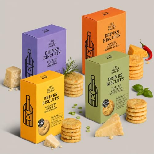 The Drinks Bakery - Discerning Drinkers Gift Set - Artisan Snack 110g | Snack Hamper, Savoury Snacks Hamper, Posh Biscuits Gift, Bar Snacks, Gourmet Gift, Artisan Crackers, Food Hamper Gift Basket