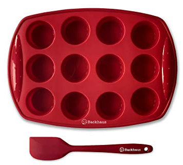 Backhaus Molde para Mini Magdalenas - Bandeja de Horno 12 cavidades de Silicona Platino Antiadherente (Rojo, 1)