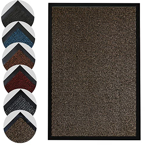 Homatz Indoor Outdoor Door Mat 60x80cm, Grey - Heavy Duty Rubber Kitchen Floor Rug, Carpets | Non-Slip Washable Dirt Trapper Doormats Super Absorbent Front Door Mat Barrier Mat