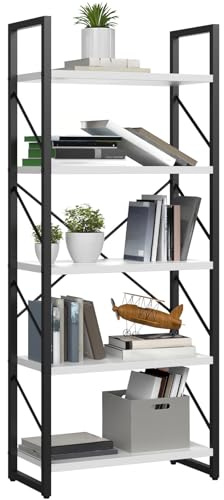 YITAHOME Bücherregal Mit 5 Ebenen - Klassisch Modernes Weißes Aufbewahrungsregal für Wohnzimmer/Zuhause/Büro - Organizer für Bücher/Filme