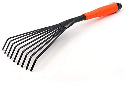 tooloflife Mini Garden Rake 9 Root Steel Hand Fan Leaf Rake with Ergonomic Comfort Grip & Rust Resistant - Professional Gardening Tool