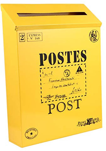DOITOOL Boîte Aux Lettres Jaune, Vintage en Fer à Fixation Murale pour Extérieur, Boîte Aux Lettres Originale Accessoires De Photographie - Décoration Extérieure - De