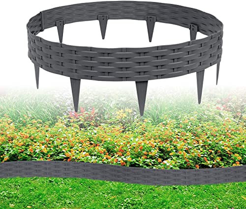 ACXIN Bordo per aiuole da giardino, 5 m, effetto rattan, con 5 elementi da 100 cm, per palizzate da giardino, rotondo, in plastica, resistente ai raggi UV (5 pezzi, antracite)