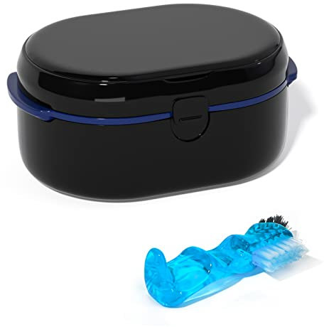 Boîte de rangement pour appareils dentaires pour le stockage et le trempage des protège-dents, magnétique, avec brosse à dents (noir)