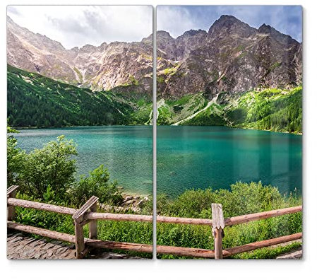 DEQORI Herdabdeckplatten Glas | 2er Set 60x52 cm | Motiv See vor Bergkulisse | Ceranfeld Abdeckplatten in Küche | Herd-Abdeckungen universal | Glasplatten & Schneidebretter für Kochplatte