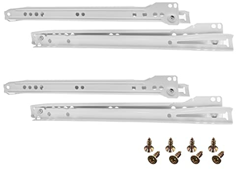 HELPMATE Rullskjutguide 300 mm 2 par set om 4 skenor, lådutdrag, skensystem, förvaringslåda, delutdrag, vit inkl. monteringsmaterial