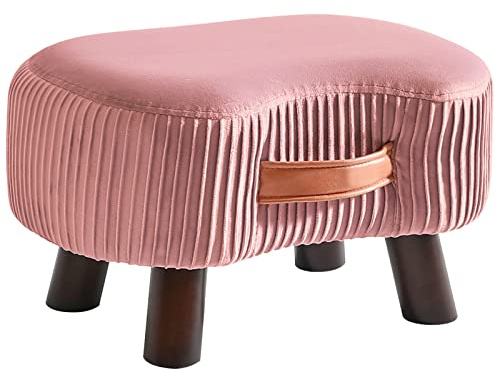 YMYNY Fotpall, sittbänk med handtag, böjd stegpall med mjuk sittdyna, vadderad pall av sammet, massivt trä, utrymmesbesparande, för vardagsrum, sovrum, 40 x 28 x 23 cm, rosa HBD021P