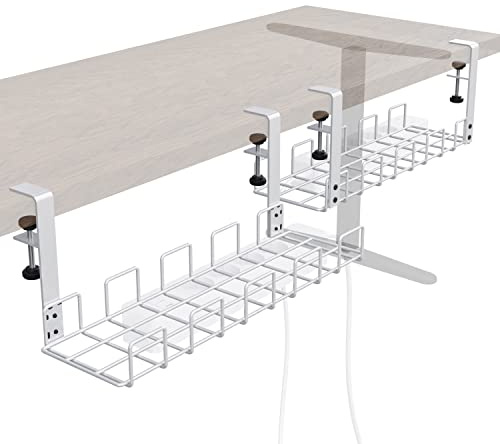Kabelhållare för skrivbordet, klämfäst för ordning på arbetsplatsen vit – verktygslös 4-vägsmontering – förvarar kablar och stickkontaktsträngar (2x M, rutnätsdesign, kabelorganisatör) KD Essentials
