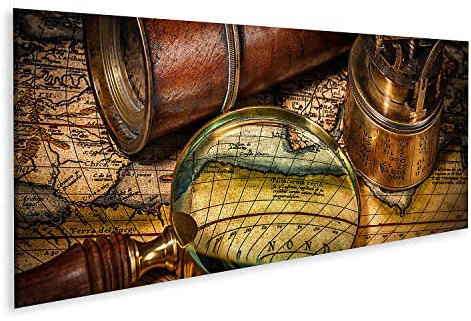 islandburner Bild auf Leinwand Alt Vintage Kompass Alte Karte Reisen Geographie Navigation Konzept Briefkasten Bilder Wandbilder Poster IODT-Pano