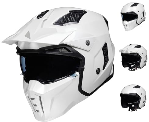 ILM Casque Moto Cross Homme Femme Homologué ECE-Casque Moto Jet Vintage Rétro Scooter Adulte avec Visiere,Blanc,L