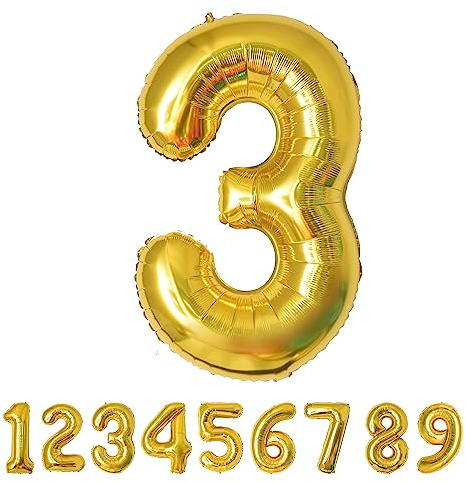 Geburtstag zahlen luftballon 3 jahre Folienballon Kindergeburtstag Deko Gold-Mädchen Junge Geburtstag 3 jahr 40 - 101cm Folienballon 3 jahre Geburtstags deko-fliegt mit Helium