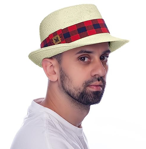 HEYANN Trilby Hut Herren Fedora Strohhut Panama Hut Herren Sommer 60 cm Rollable Stroh Sommer Strand Sonnenhüte Floppy Damen Strand Hut (Elfenbeinweiß-L)