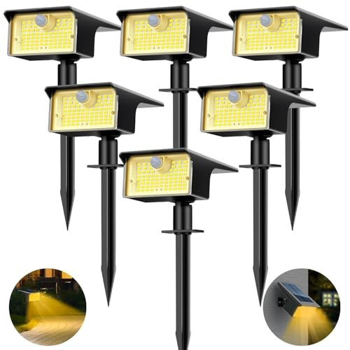 nipify Solarlampen für Außen mit Bewegungsmelder [6 Stück/62 LED] Solarstrahler für Außen Garten, IP65 Wasserdicht Solar Gartenleuchten Solarleuchten LED Solar Strahler Aussen Weg Hof Gehweg- Warmweiß