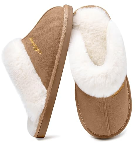 Coswind Zapatillas Casa Hombre Mujer Casual Invierno Peluche Cloudyzz Confortables Cálido Antideslizantes Pantuflas Interior Exterior Marrón claro 270