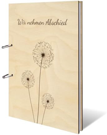 Kondolenzbuch Gästebuch echtes Holz DIN A4 Buch - Pusteblume - mit 72 Blatt / 144 Seiten Naturpapier Weiß