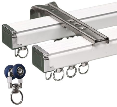 Stille Vorhangschiene, Hochleistungsdeckenschienensystem Aus Aluminium, Raumteiler-orhangstange, Mit Schiene, Rolle, Montagematerial (Color : White D, Size : 3m/10FT/2 * 150cm)