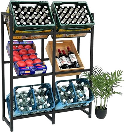 DanDiBo Getränkekistenregal 6 Kisten Schwarz Metall Stehend 96477 Getränkekistenhalter 91 cm Getränkekistenständer Flaschenkistenregal