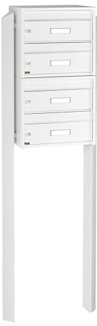 Banjado® Burg Wächter Briefkasten mit Standfuß/Briefkasten 4 Parteien/Standbriefkasten weiß/Standbriefkasten freistehend/Freistehender Briefkasten mit Namensschild
