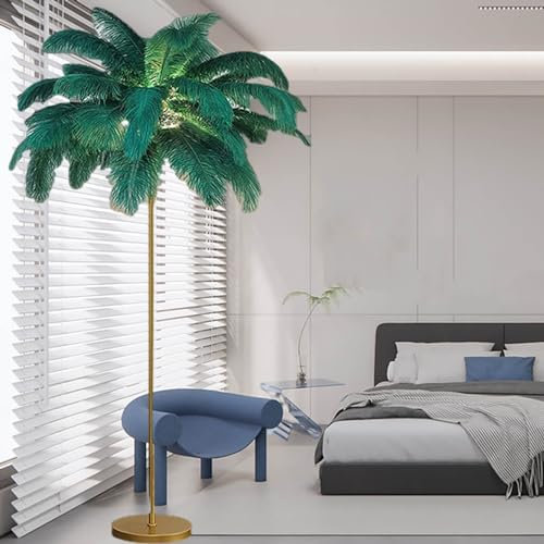 SLGKDA Lampadaire Plume D'autruche Ampoule LED 3 Températures de Couleur,Lampe Plume Palmier Avec Commande Au Pied pour Chambre À Coucher/Chambre D'enfant,1.6M (Green)