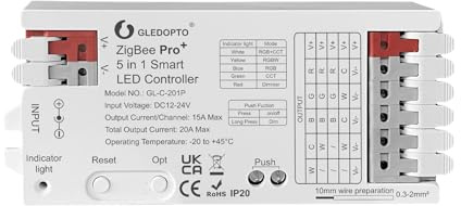 GLEDOPTO ZigBee3.0 Pro + Controlador LED 5 en 1, 20A, máximo requerido ZigBee Hub para RGBCCT/RGBW/RGB/CCT/Dimmer, Alexa Homey Tuya Smart Life App Control