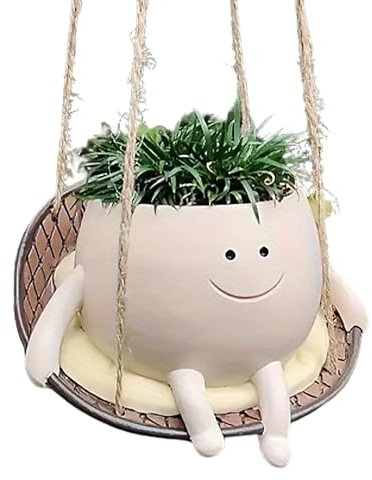 JJIW Blumenampel HäNgend, Blumenampel Mit Schaukel Und Smile-Gesicht, HäNgetopf FüR Pflanzen FüR Sukkulenten Blumen (Stil 2)