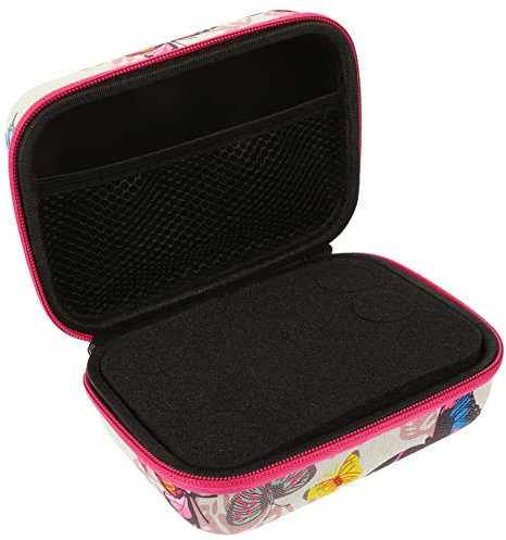 Healeved Bolsa Organizadora De Aceites Esenciales 12 Compartimentos, Tamaño Pequeño, Diseño Portátil Cremallera, Color Rosa Fucsia Estampado De Mariposas Blancas, Adecuado para Viaje y Uso Diario